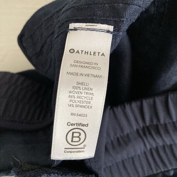 Athleta Womens Navy Blue Cabo Linen Jogger Pants Size 8 Pull On Casual Leisure - Picture 11 of 11
